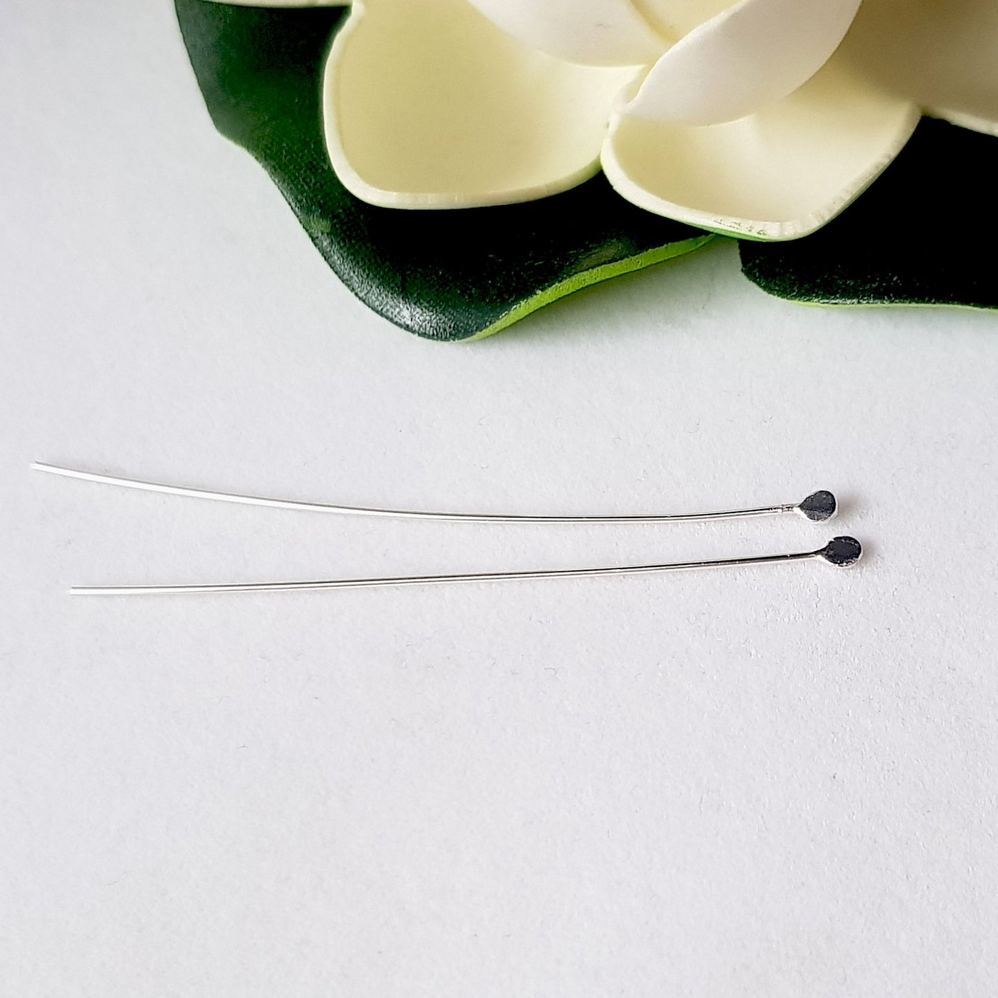 Sterling Silver Long 60mm 2pcs Headpins Balled Flat | SS-GF760F/HP| Jewellery Making Supply - Kalitheo