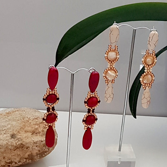 Red or White Statement Beaded Earrings | (KJ-392E) Handmade Earrings - Kalitheo Jewellery