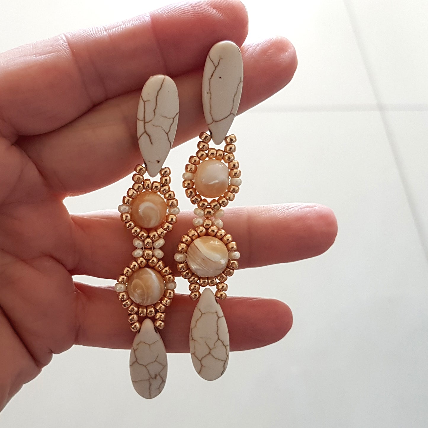 Red or White Statement Beaded Earrings | (KJ-392E) Handmade Earrings - Kalitheo Jewellery