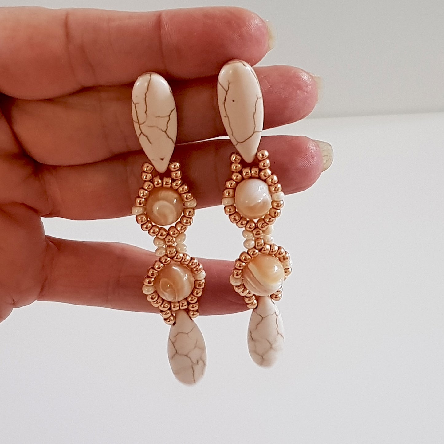 Red or White Statement Beaded Earrings | (KJ-392E) Handmade Earrings - Kalitheo Jewellery