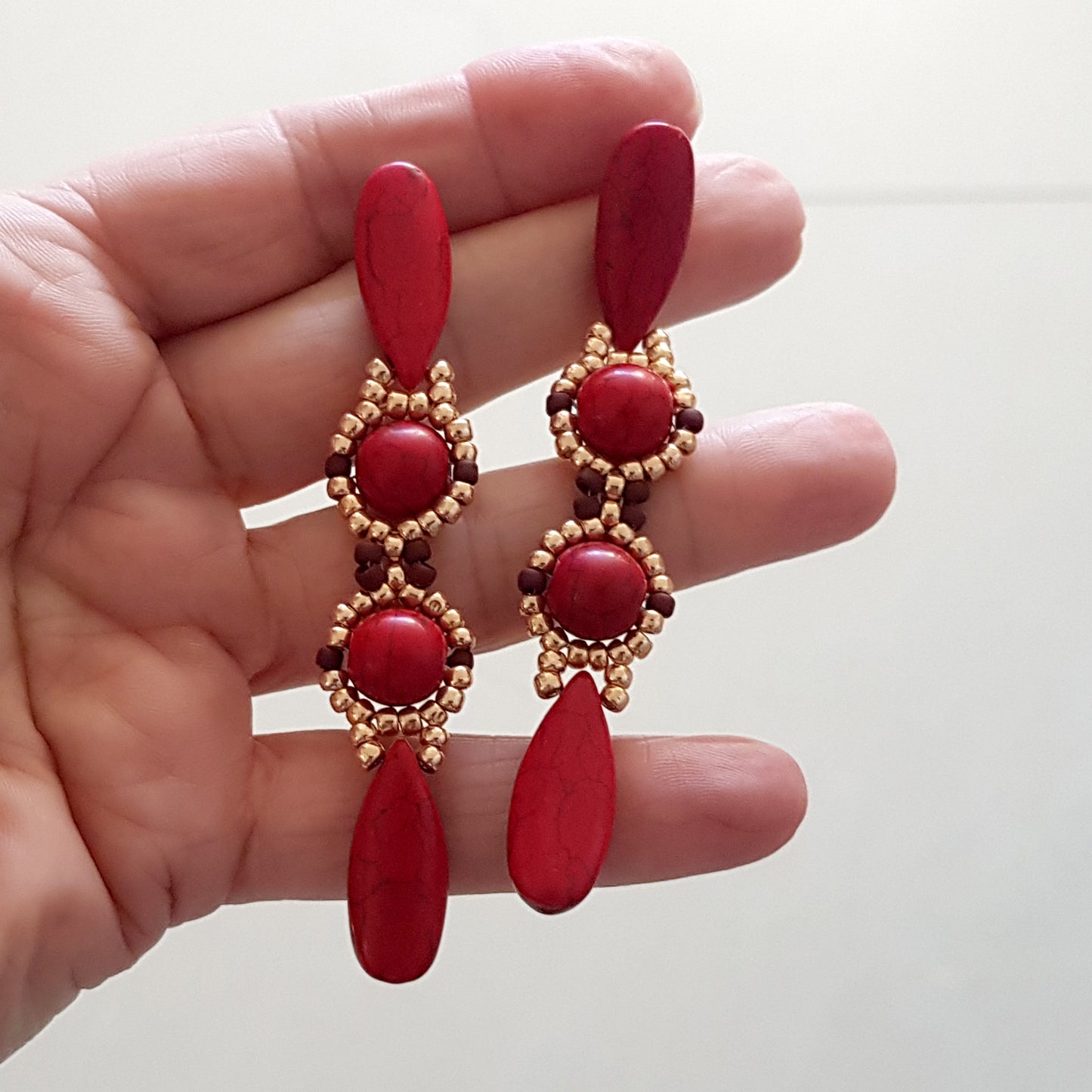 Red or White Statement Beaded Earrings | (KJ-392E) Handmade Earrings - Kalitheo Jewellery