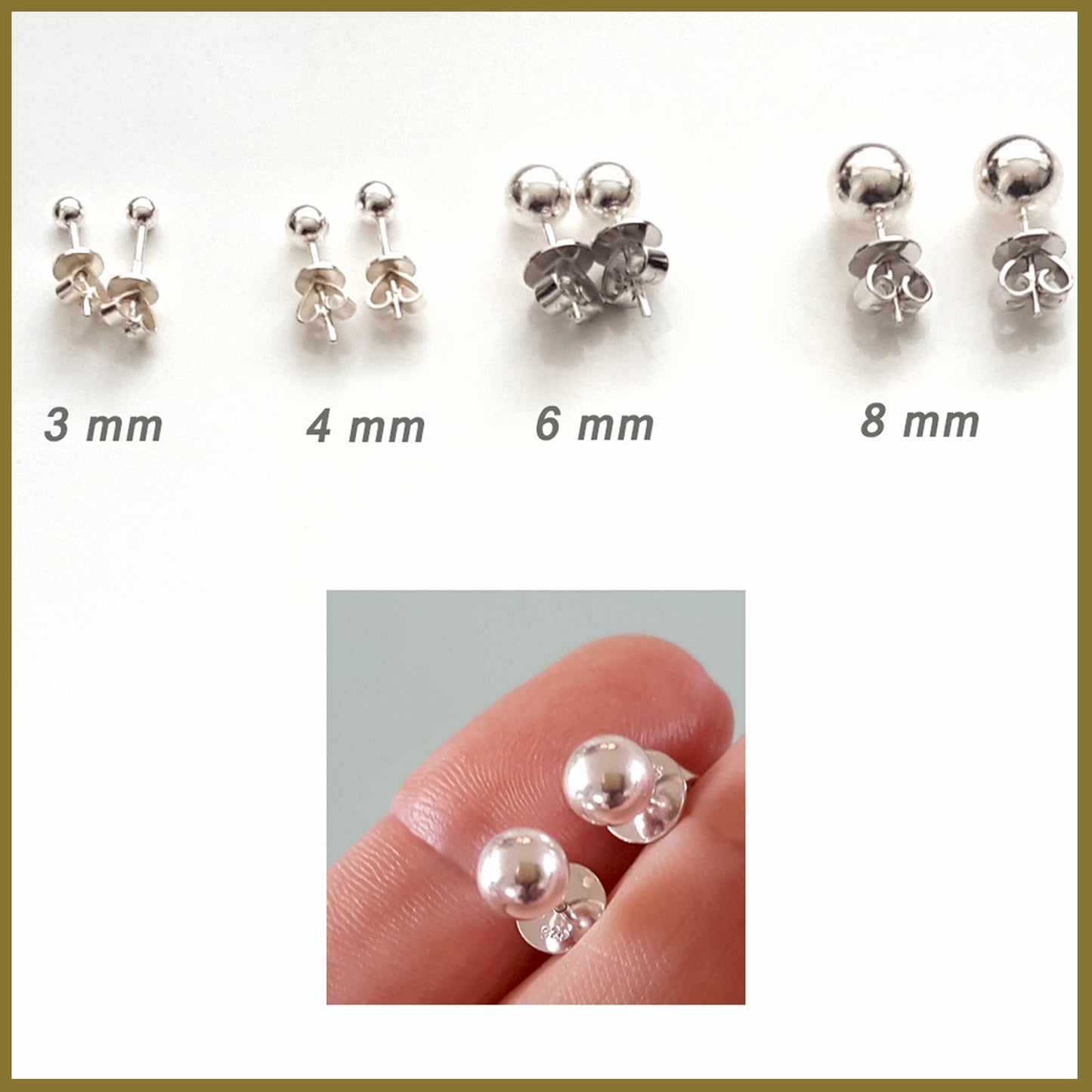 Sterling Silver 925 Ball Stud Earrings | (KJ-372E) - Kalitheo Jewellery
