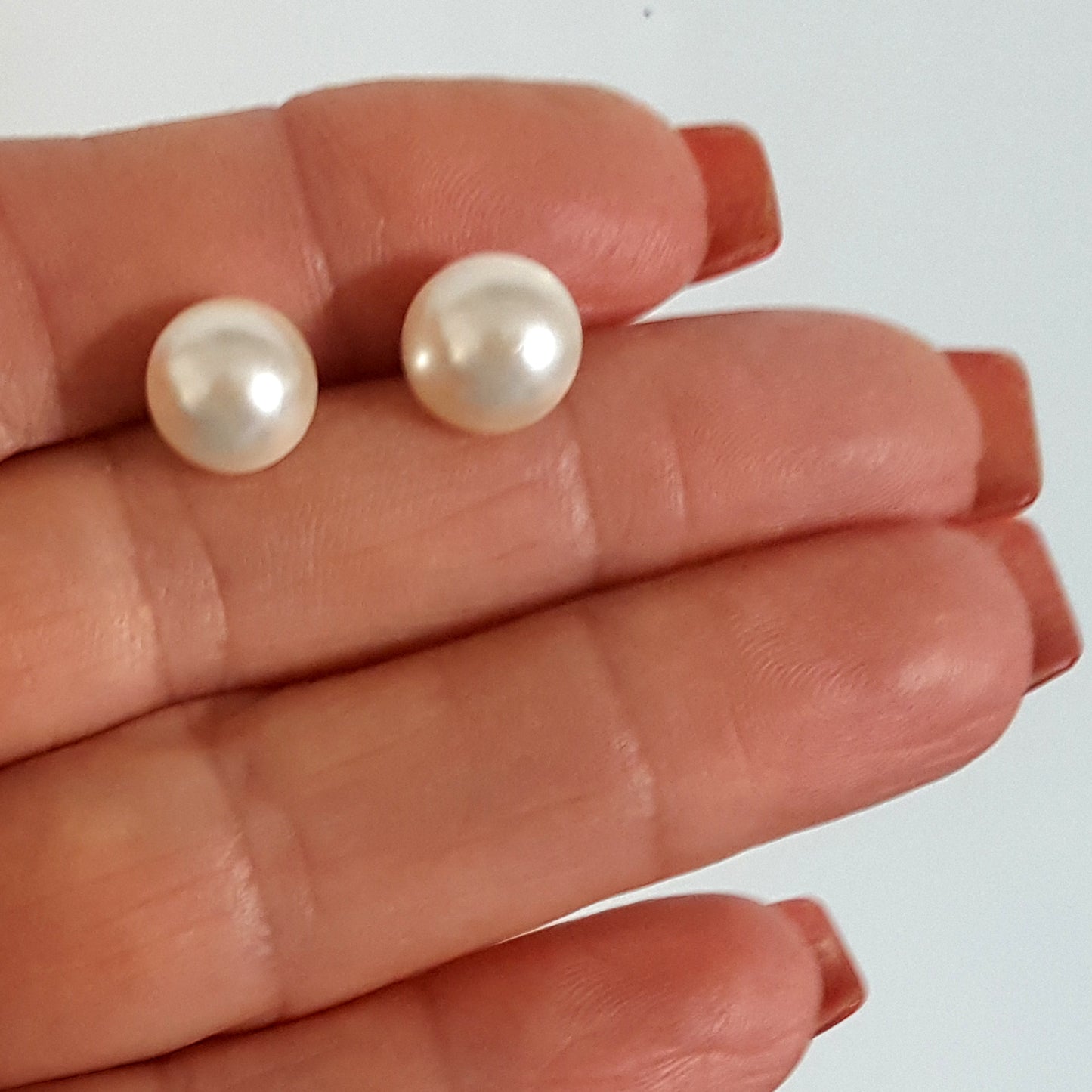 White Shimmer Stud - Bridal Jewellery Collection - Swarovski Pearl Stud 10 mm | (KJ-388E) Handmade Earrings - Kalitheo Jewellery