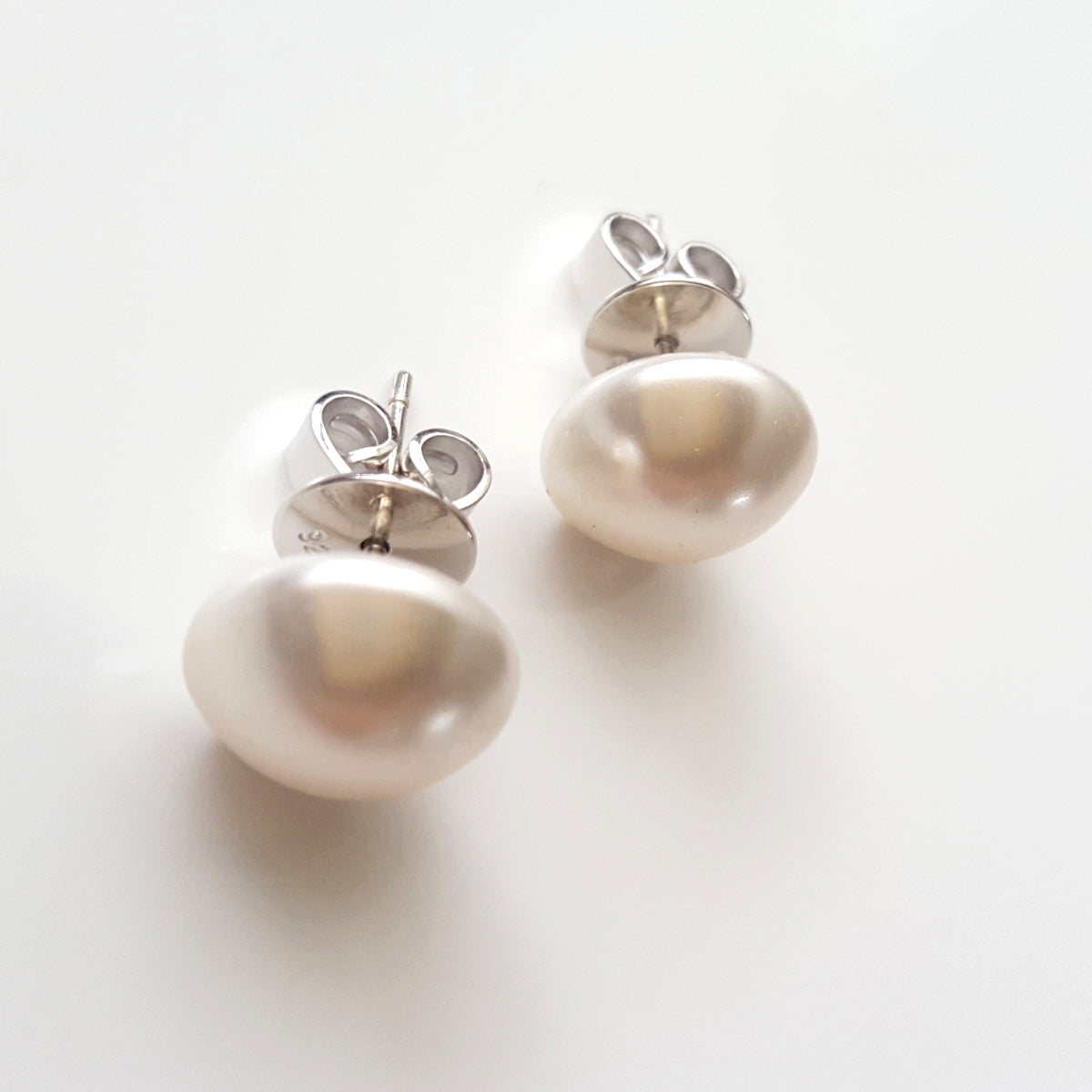White Shimmer Stud - Bridal Jewellery Collection - Swarovski Pearl Stud 10 mm | (KJ-388E) Handmade Earrings - Kalitheo Jewellery