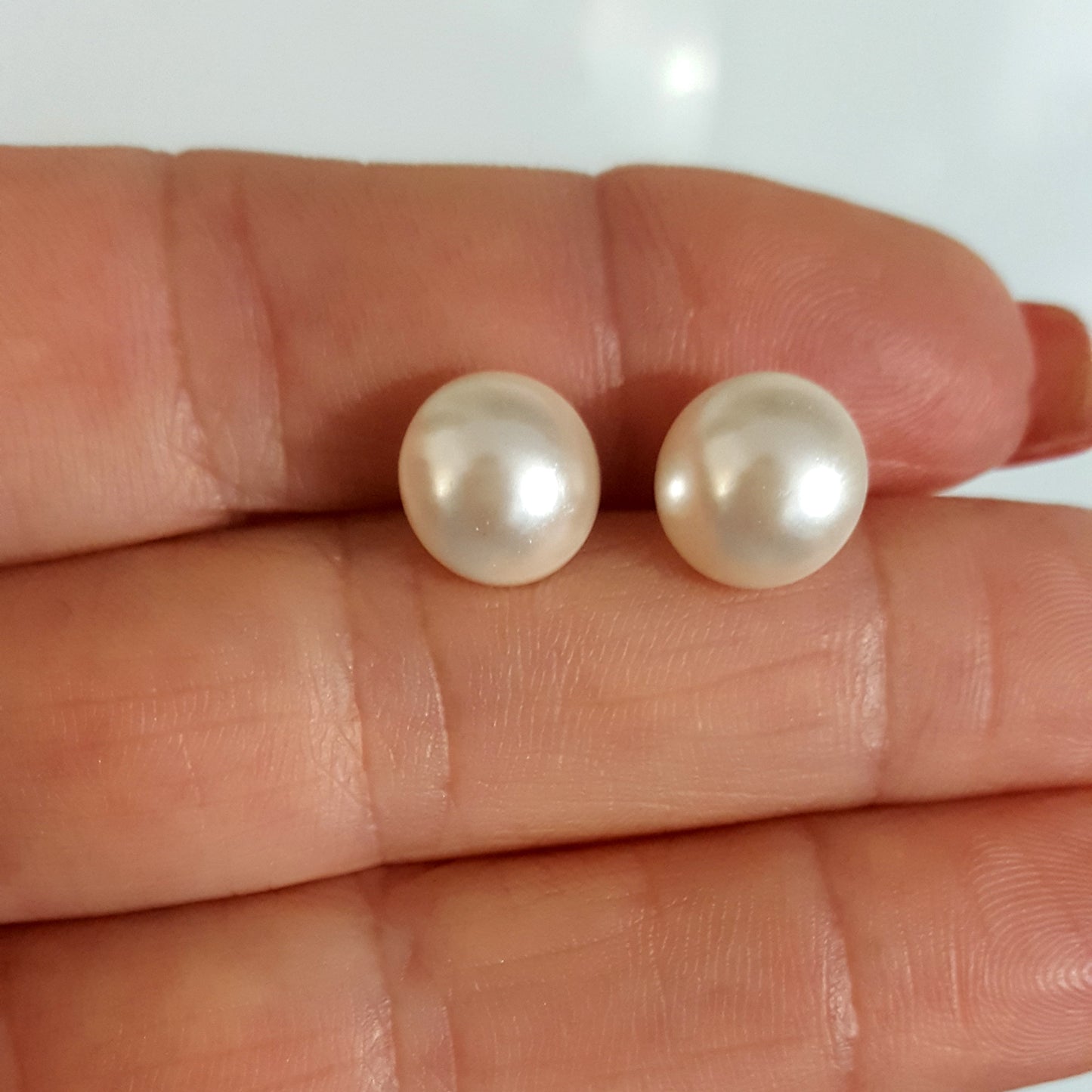 White Shimmer Stud - Bridal Jewellery Collection - Swarovski Pearl Stud 10 mm | (KJ-388E) Handmade Earrings - Kalitheo Jewellery