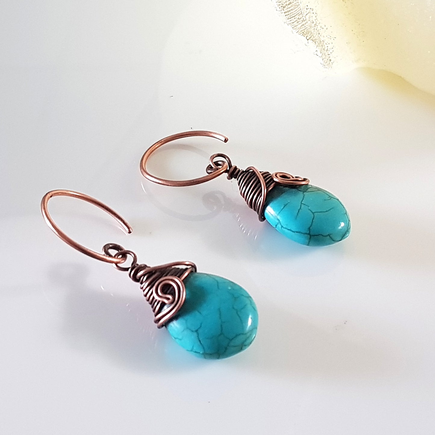 Turquoise Blue Howlite Earrings | KJ-396E | Artisan Earrings - Kalitheo Jewellery