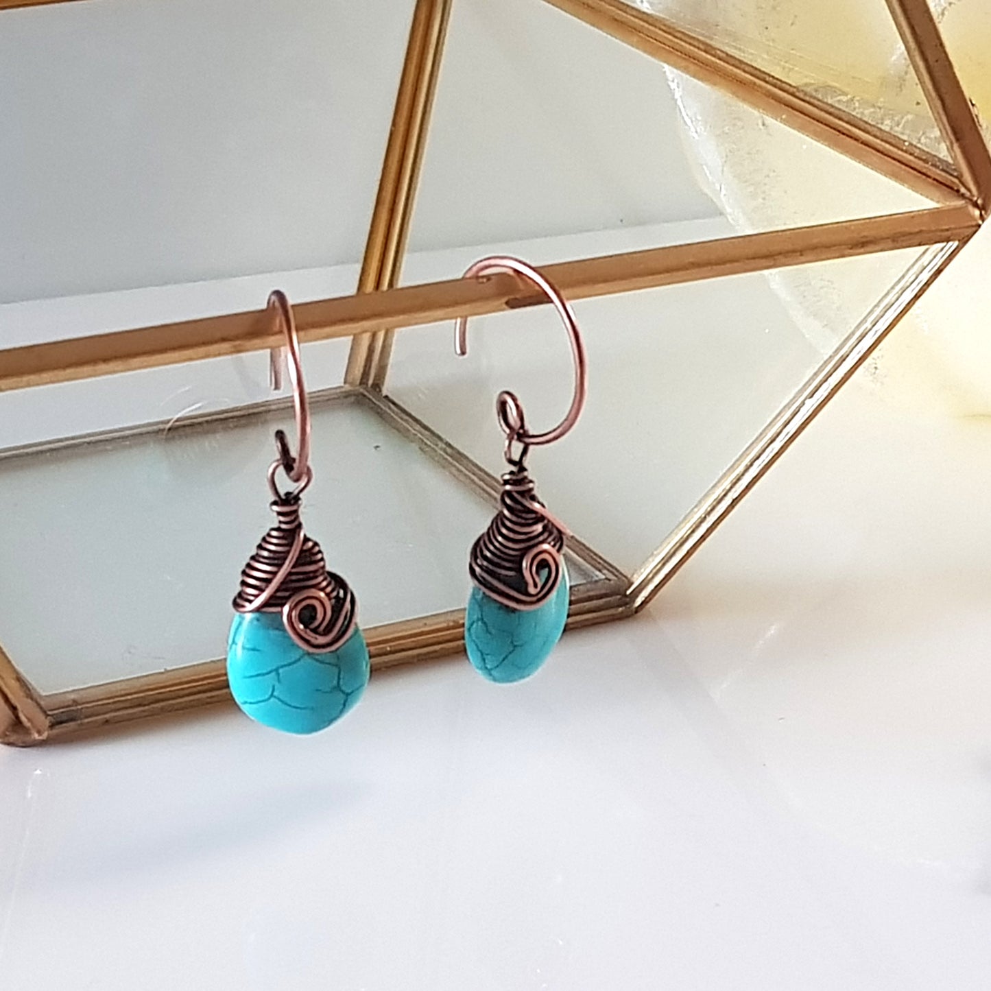 Turquoise Blue Howlite Earrings | KJ-396E | Artisan Earrings - Kalitheo Jewellery