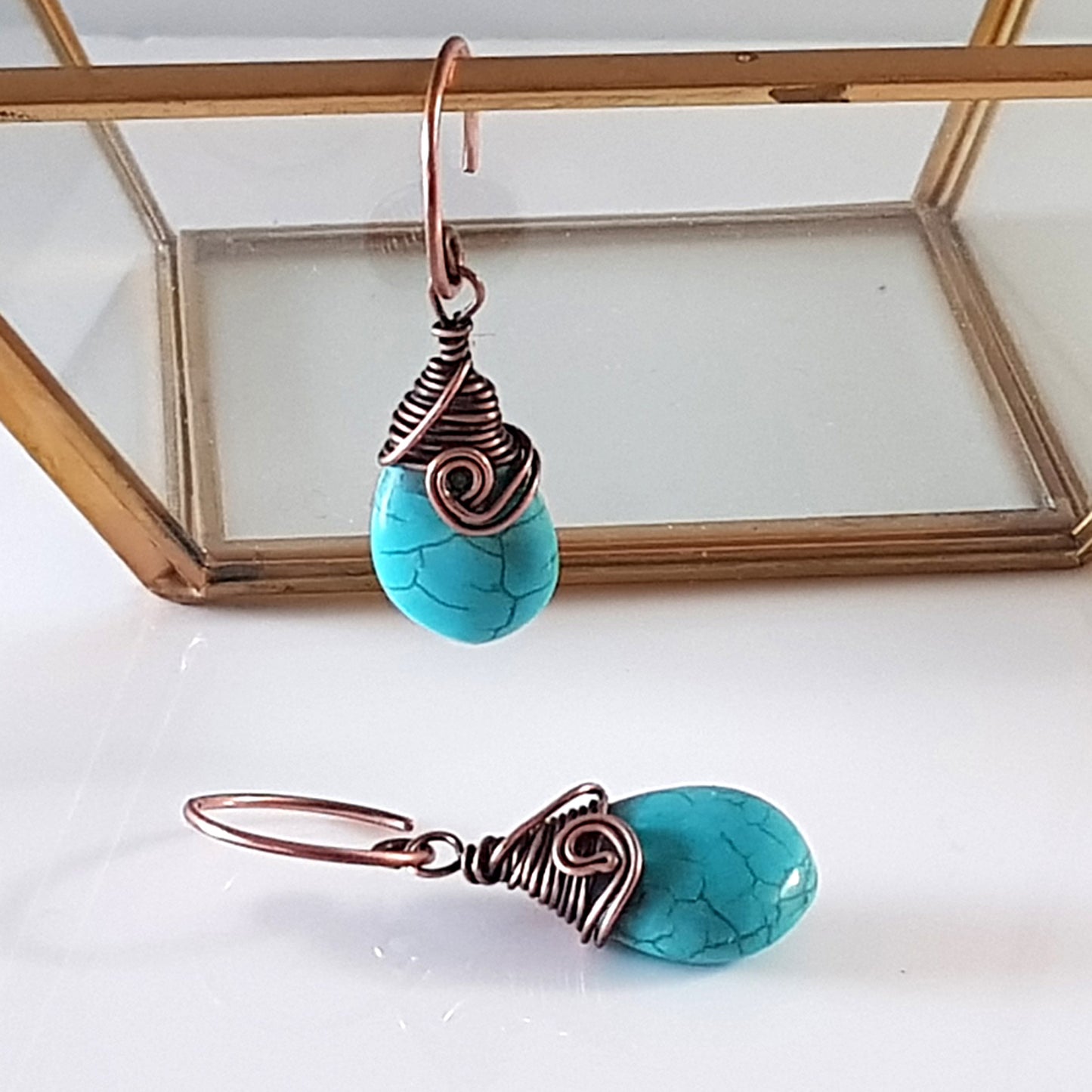 Turquoise Blue Howlite Earrings | KJ-396E | Artisan Earrings - Kalitheo Jewellery