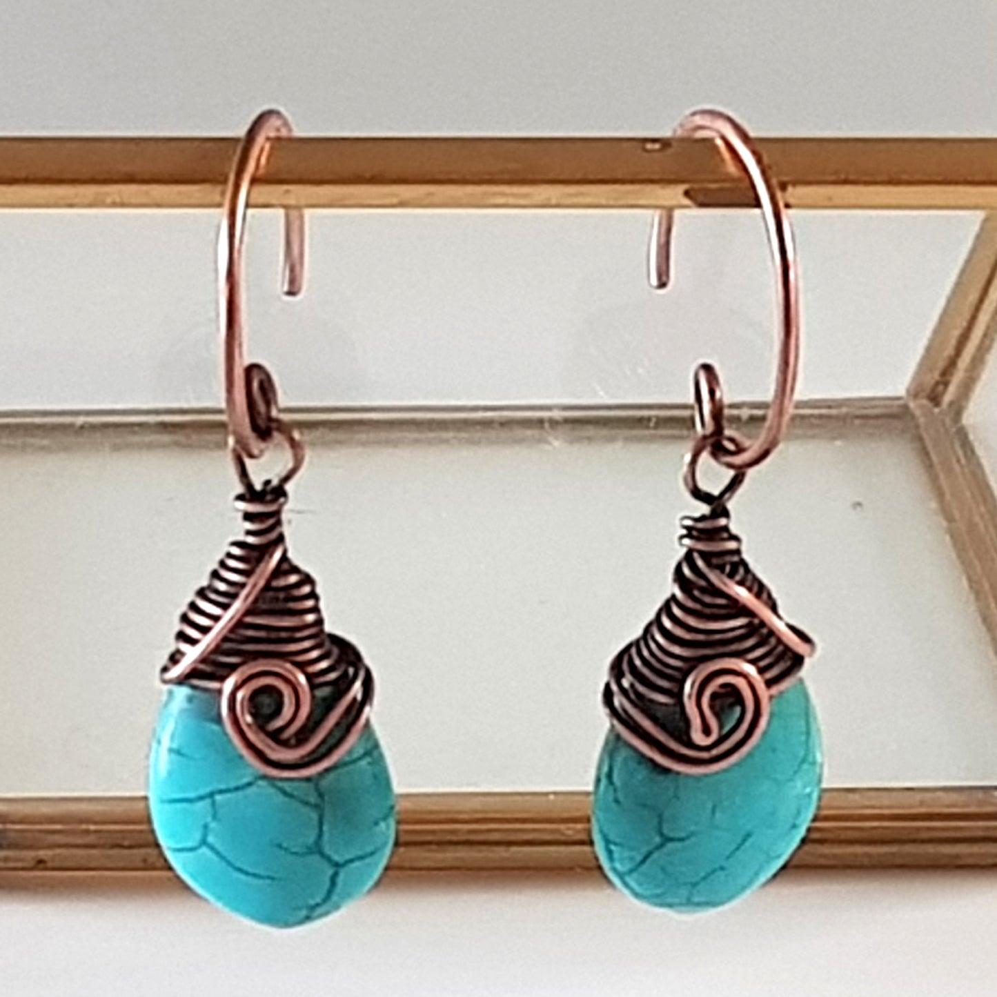 Turquoise Blue Howlite Earrings | KJ-396E | Artisan Earrings - Kalitheo Jewellery