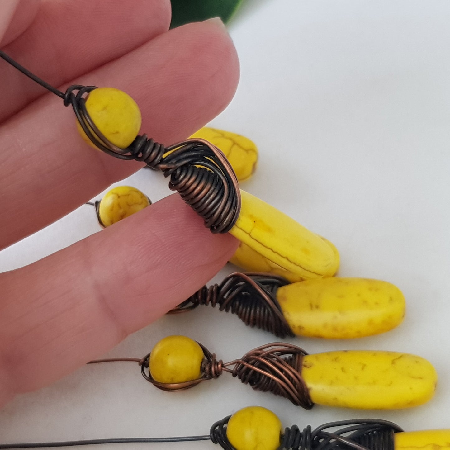 Copper Wire Wrapped (1pc) Headpin Yellow Howlite | WW-010Yellow/HP | Jewellery Supply