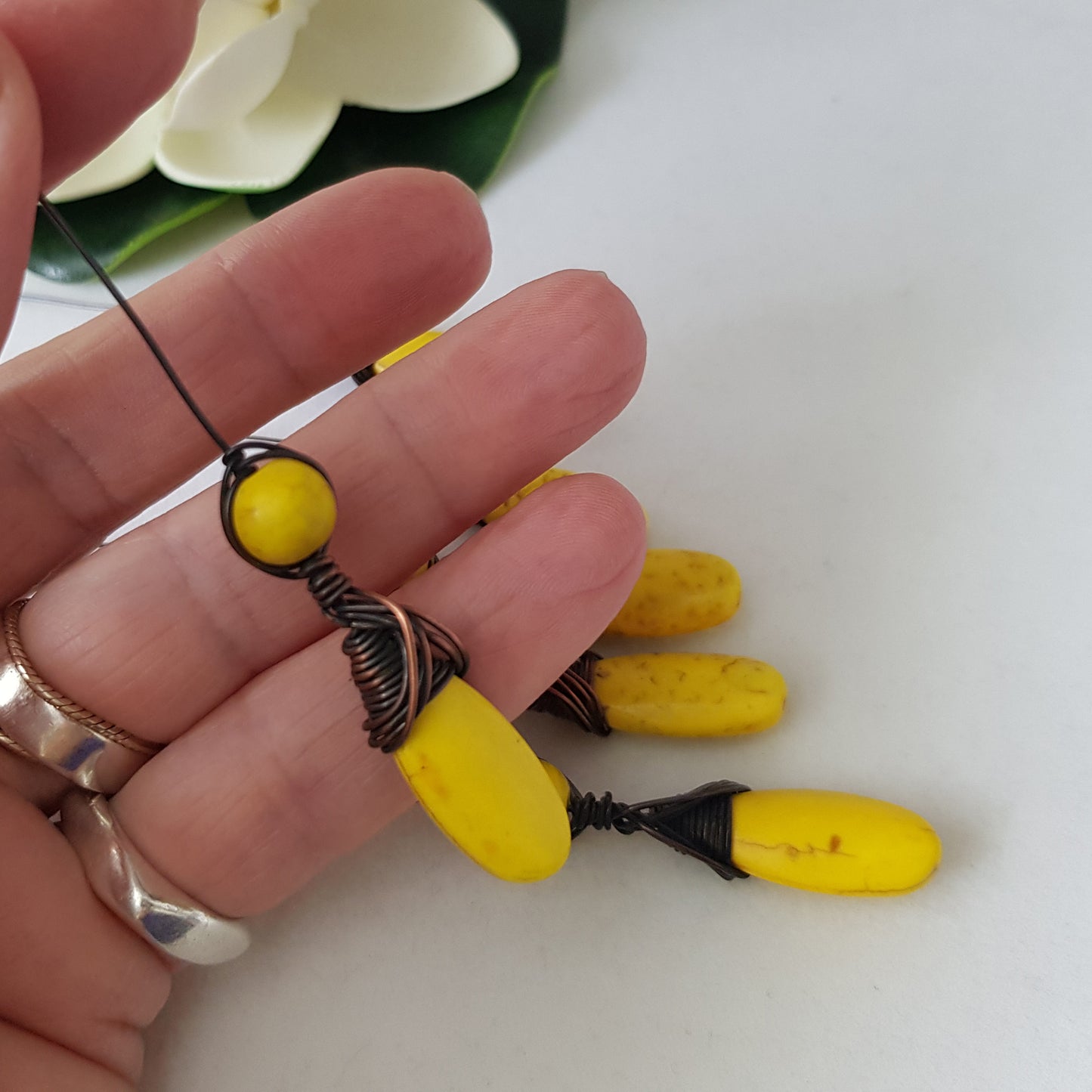Copper Wire Wrapped (1pc) Headpin Yellow Howlite | WW-010Yellow/HP | Jewellery Supply