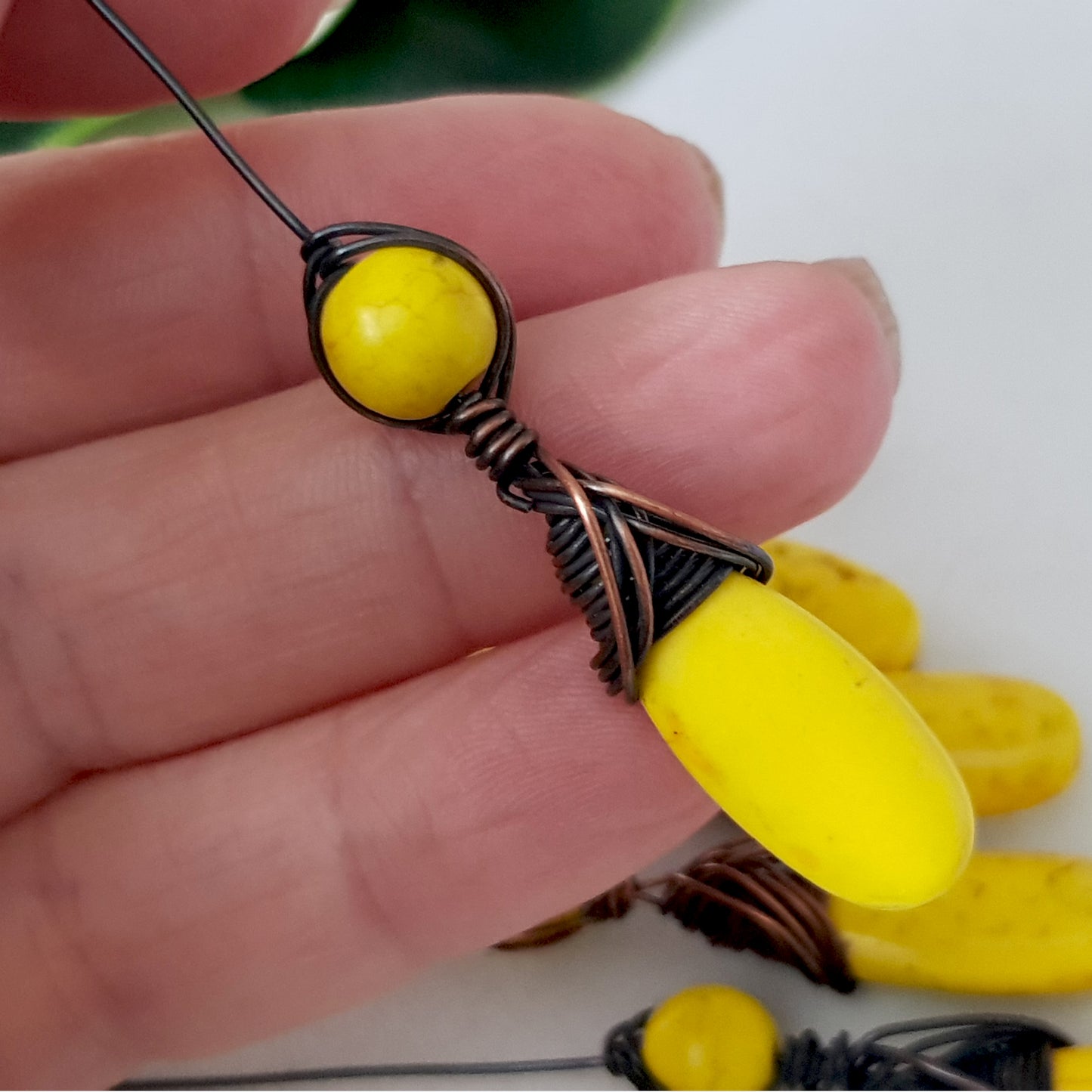 Copper Wire Wrapped (1pc) Headpin Yellow Howlite | WW-010Yellow/HP | Jewellery Supply