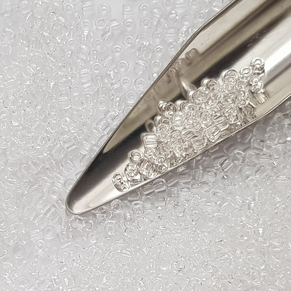 transparent crystal frosted bead long scoop 11/0 Toho TR-1
