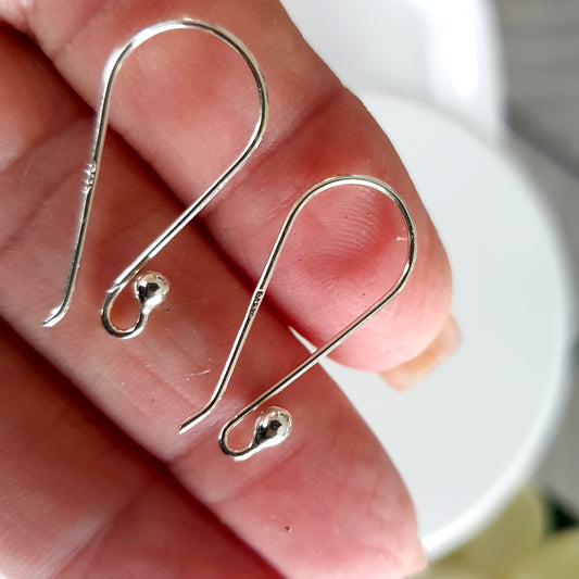 Handmade Sterling Silver Ear Hooks – Argentum 940, 25mm Modern Drop Hook Style | SS-011MEH | Earring Supply