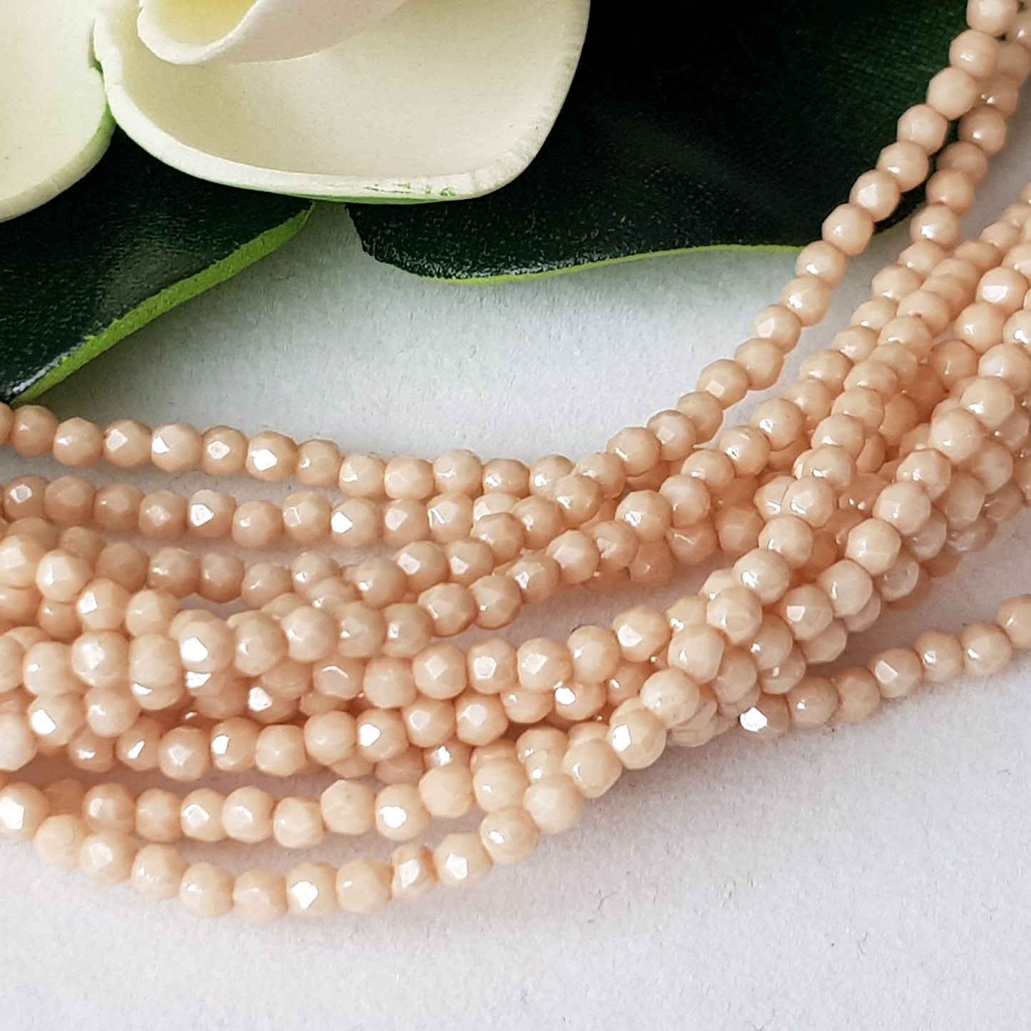 Czech Fire Polished 50 Bead Strand - Champagne Opaque Lustre 2mm Round Faceted  | FP-02-P14413 | Beading Supply