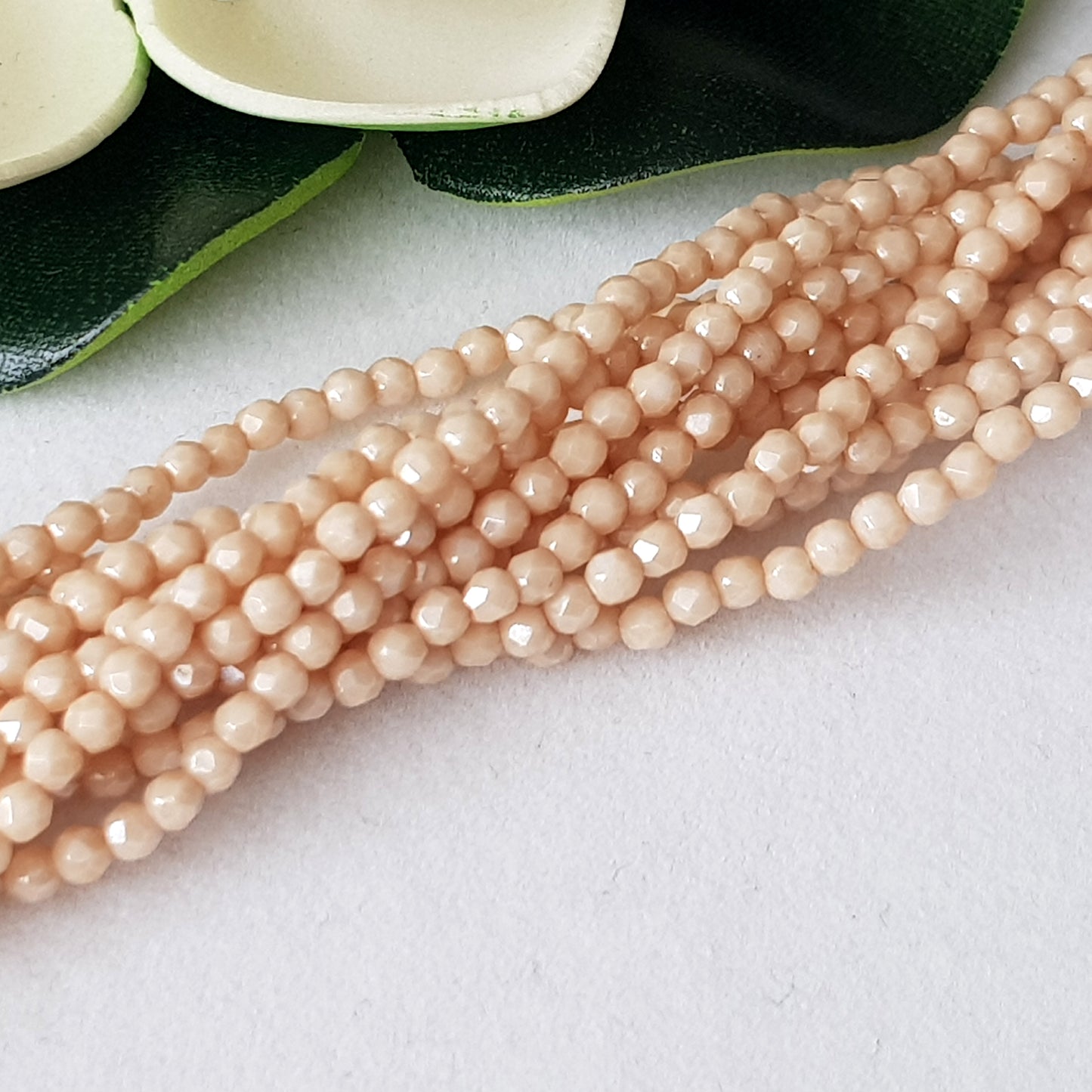 Czech Fire Polished 50 Bead Strand - Champagne Opaque Lustre 2mm Round Faceted  | FP-02-P14413 | Beading Supply