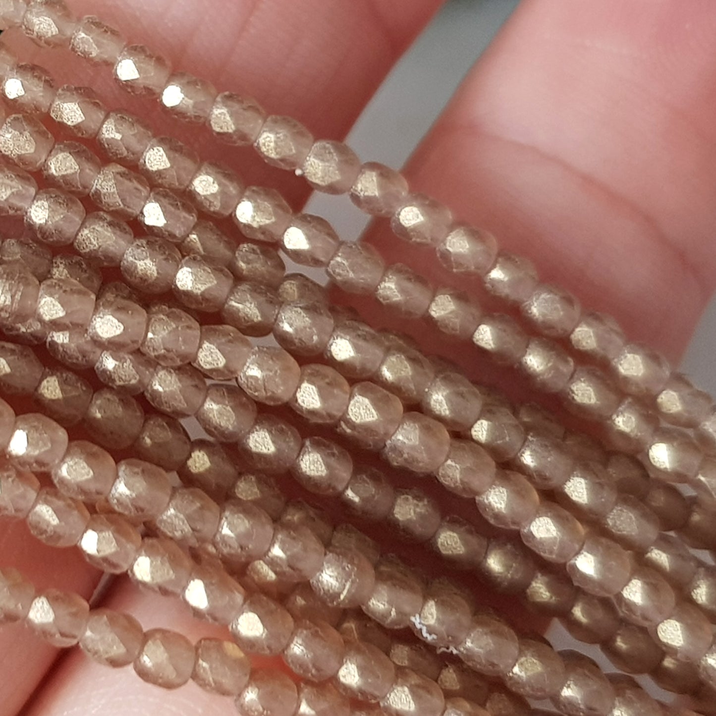 Czech Fire Polished 50 Bead Strand - Smoky Topaz - Sueded Gold 2mm Round Faceted  | FP-02-MSG1023 | Beading Supply