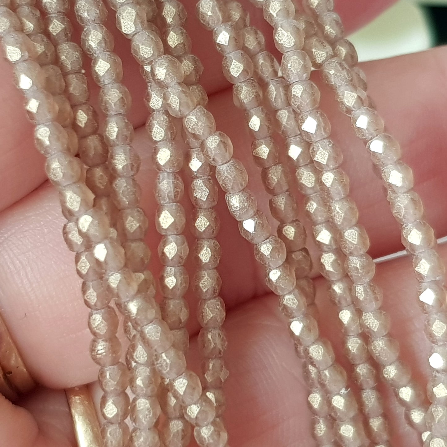 Czech Fire Polished 50 Bead Strand - Smoky Topaz - Sueded Gold 2mm Round Faceted  | FP-02-MSG1023 | Beading Supply