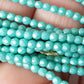Czech Fire Polished 50 Bead Strand - Turquoise - Sueded Gold 2mm Round Faceted  | FP-02-MSG6313 | Beading Supply