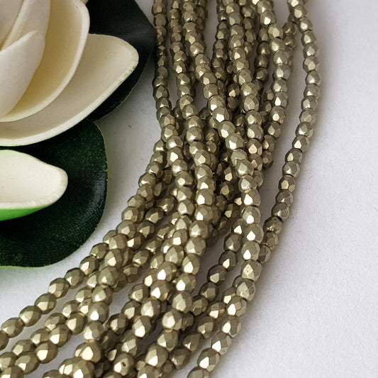 Czech Fire Polished - Limelight Saturated Metallic 3mm Round 50 Bead Strand  |  FP-03-06B09 | Beading Supply