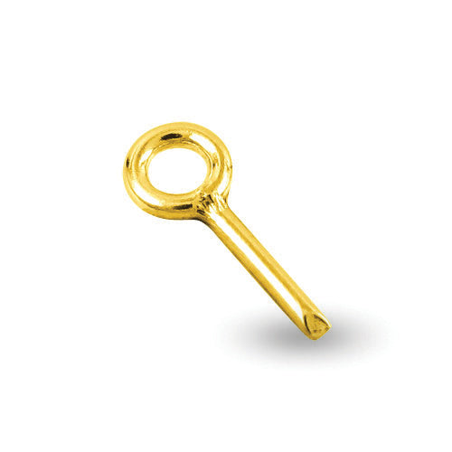 Gold soldered eye pin on a white background
