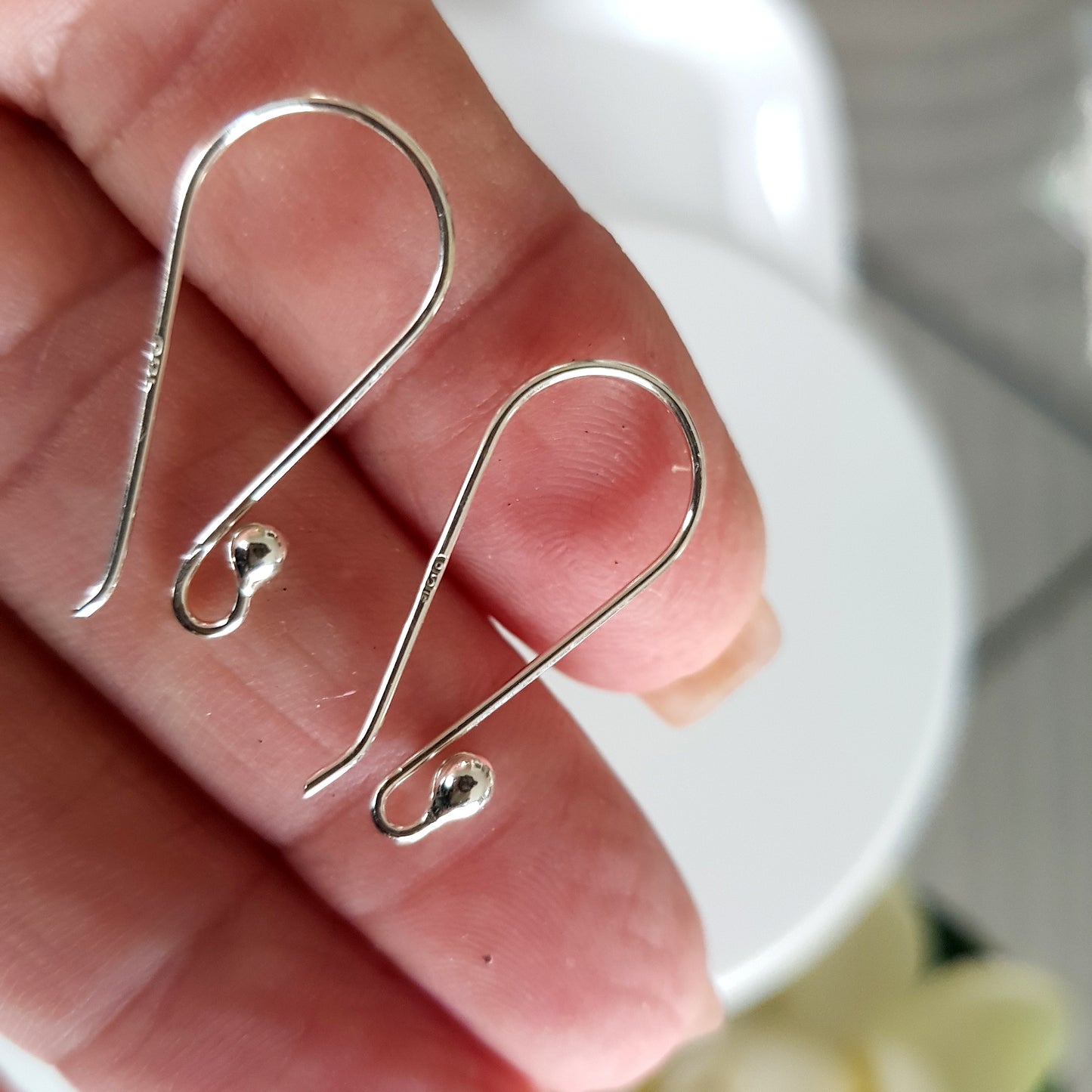 Handmade Sterling Silver Ear Hooks – Argentum 940, 25mm Modern Drop Hook Style | SS-011MEH | Earring Supply