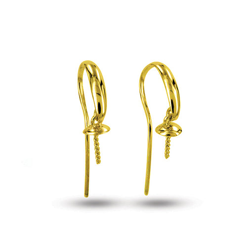 9CT YELLOW GOLD EAR HOOKS WITH PEARL CUP | YG9-020EH-1 | Earring Findings