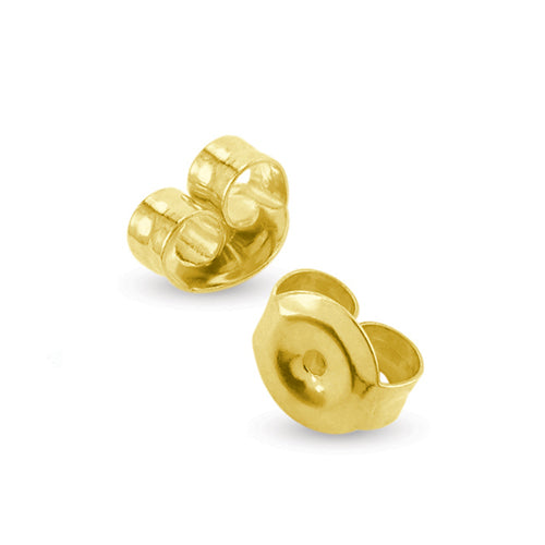 Pair of yellow gold earring back on a white background,