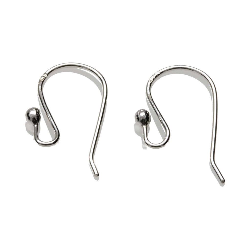 Two silver earring hooks on a white background