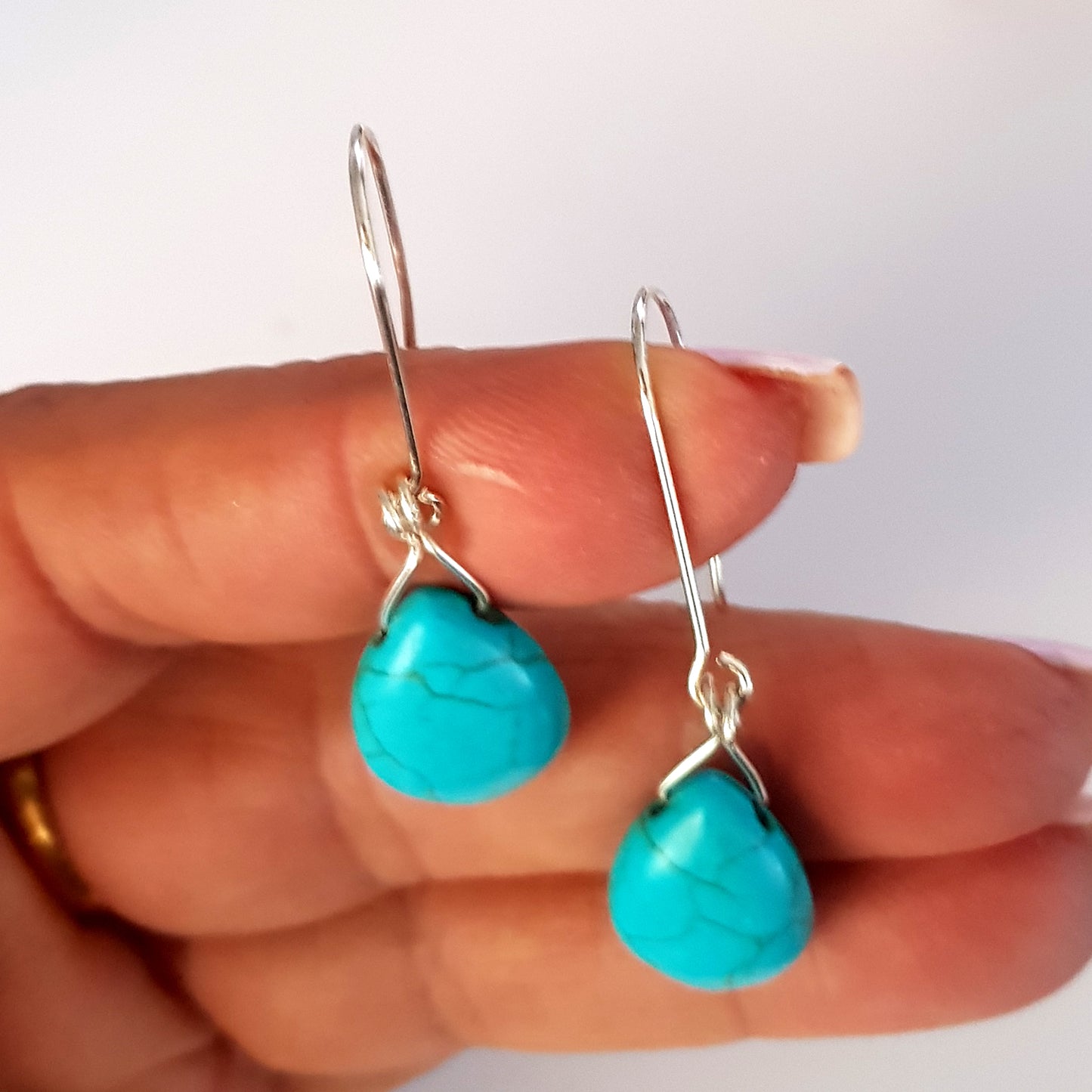Blue Howlite Long Drop Earrings – Sterling Silver Hooks (Approx. 5cm)