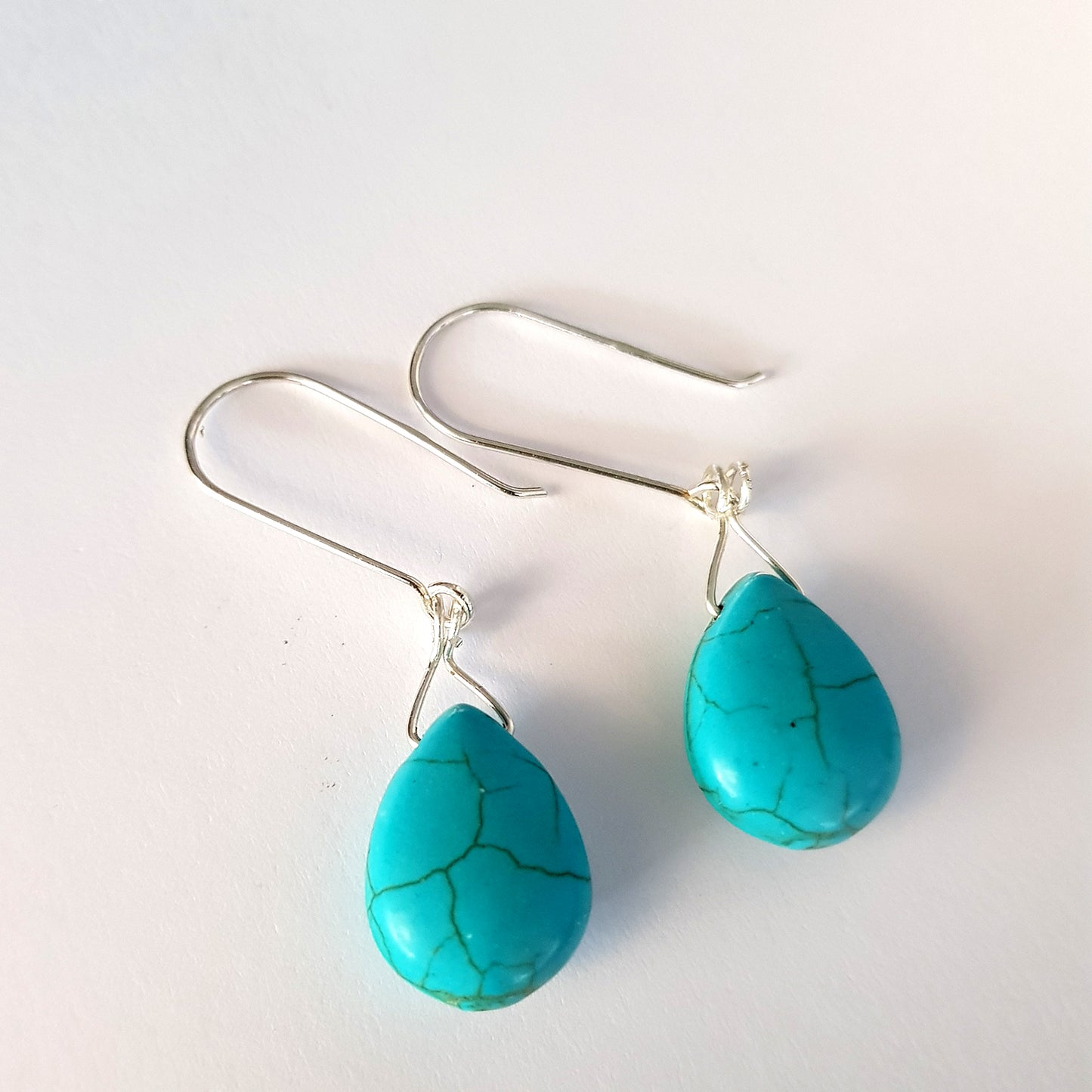 Blue Howlite Long Drop Earrings – Sterling Silver Hooks (Approx. 5cm)