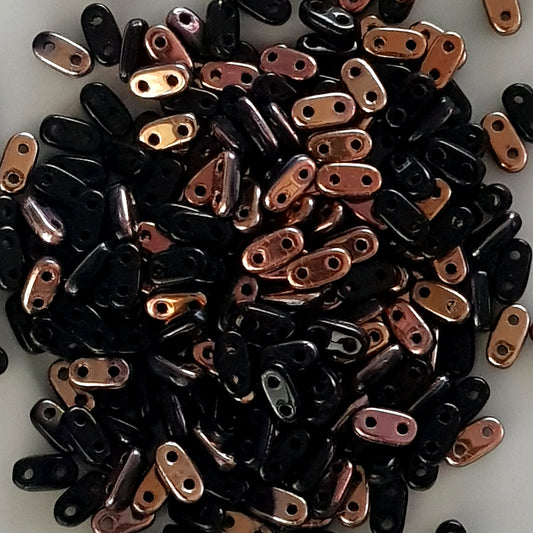 CzechMate Bar Beads – Jet / Apollo Gold -6x2mm Two-Hole Czech Glass Beads - CZMBar-27101