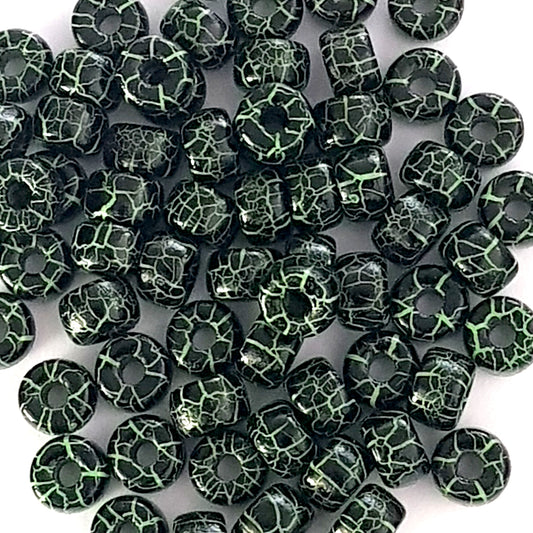 Matubo 2/0 Seed Beads - Jet Black/Green - 6mm Round Beads -Kalitheo