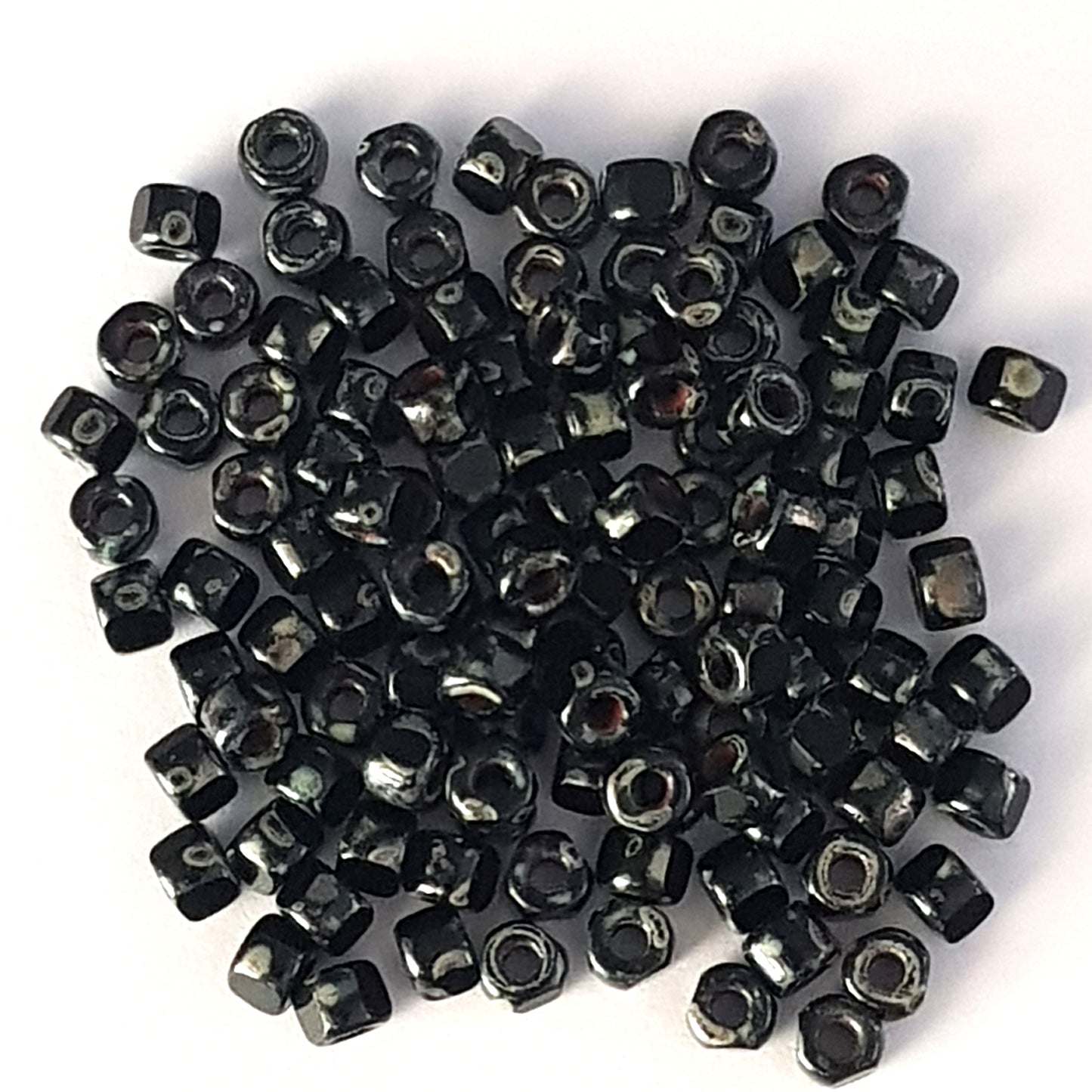 Matubo 2/0 3-Cut Seed Beads - Jet Black Picasso- 6mm Round Beads -Kalitheo