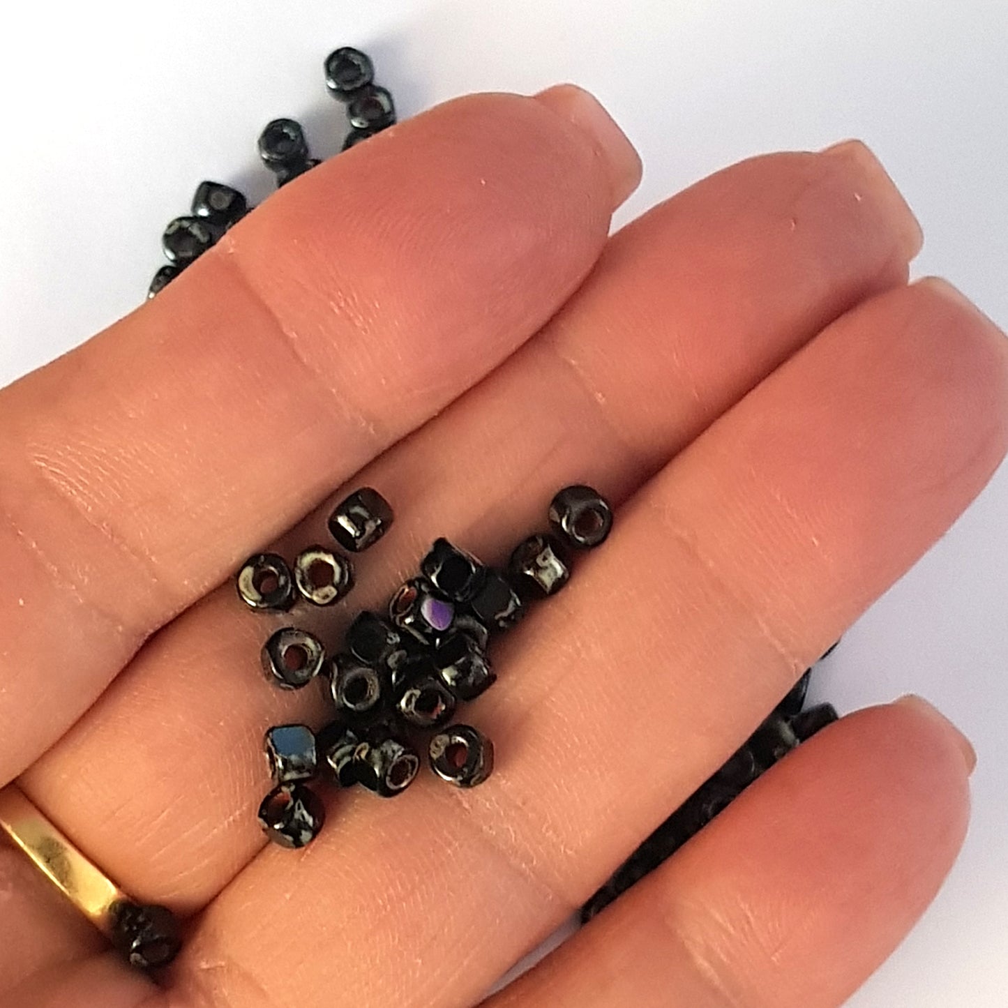 Matubo 2/0 3-Cut Seed Beads - Jet Black Picasso- 6mm Round Beads -Kalitheo