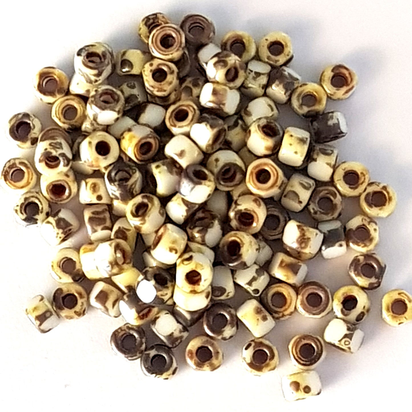 Matubo 2/0 3-Cut Seed Beads - White Picasso- 6mm Round Beads -Kalitheo