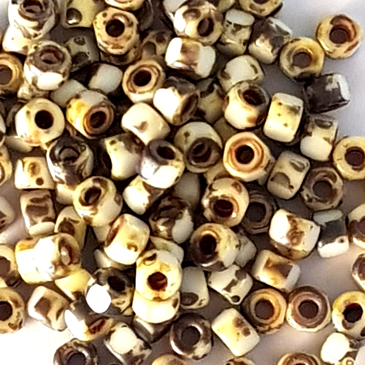 Matubo 2/0 3-Cut Seed Beads - White Picasso- 6mm Round Beads -Kalitheo