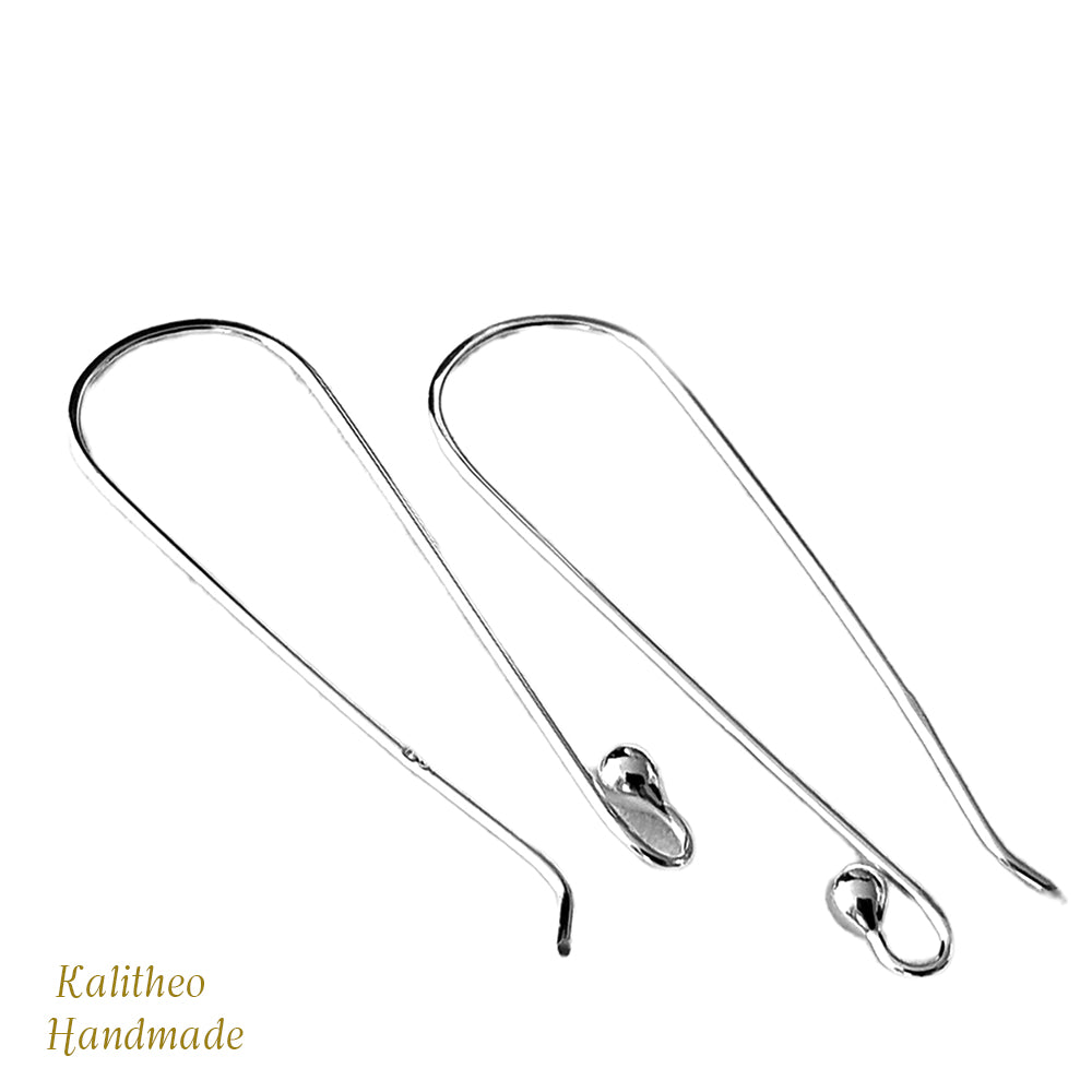Silver earring hooks on a white background with 'Kalitheo Handmade' branding