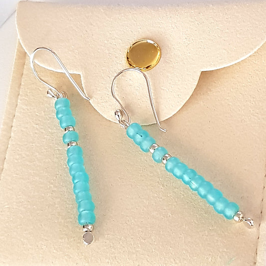 Handmade Baby Blue Long Beaded Earrings – Sterling Silver Argentium 940