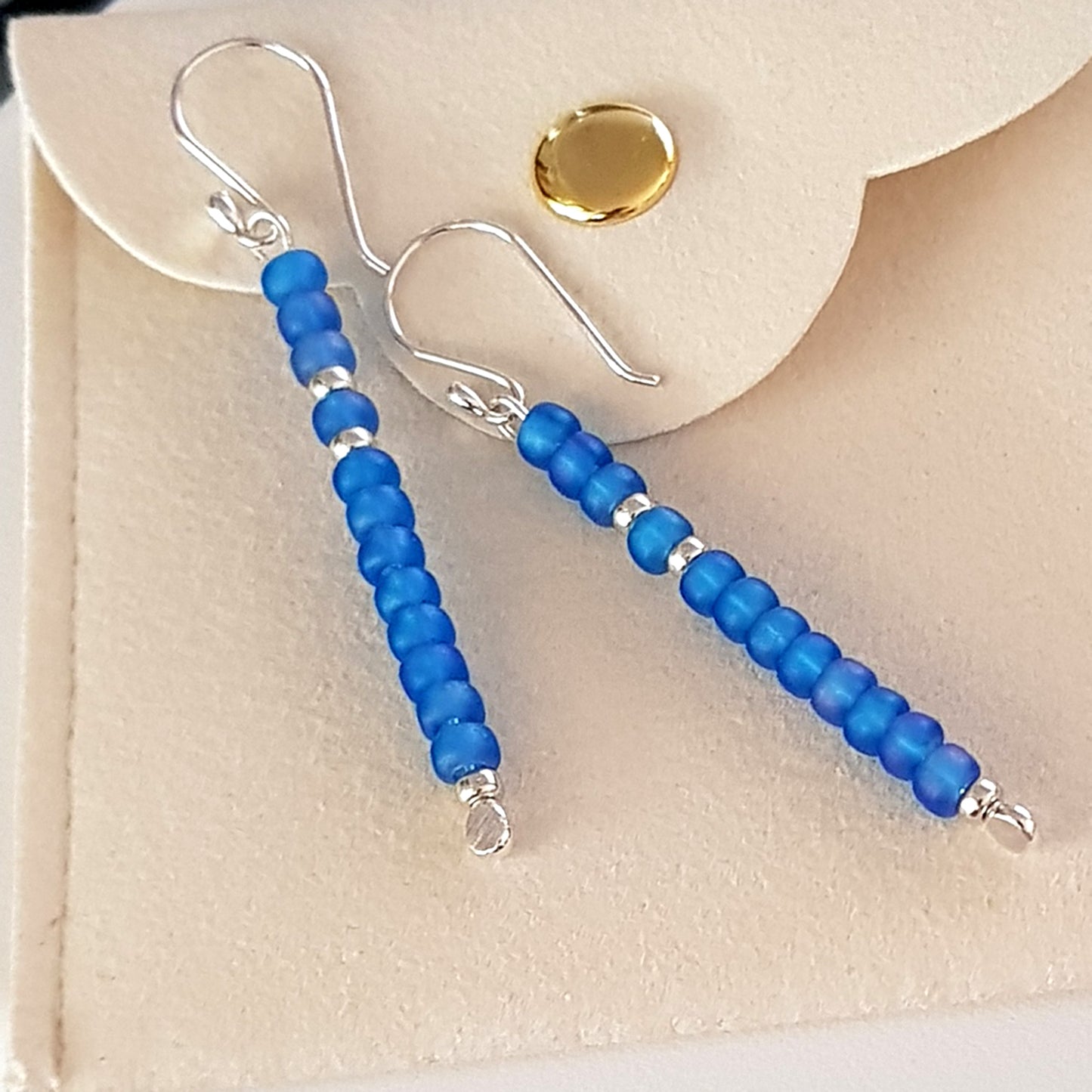 Handmade Blue Long Beaded Earrings – Sterling Silver Argentium 940