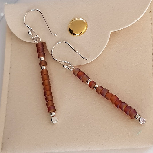 Handmade Reddish Brown Long Beaded Earrings – Sterling Silver Argentium 940