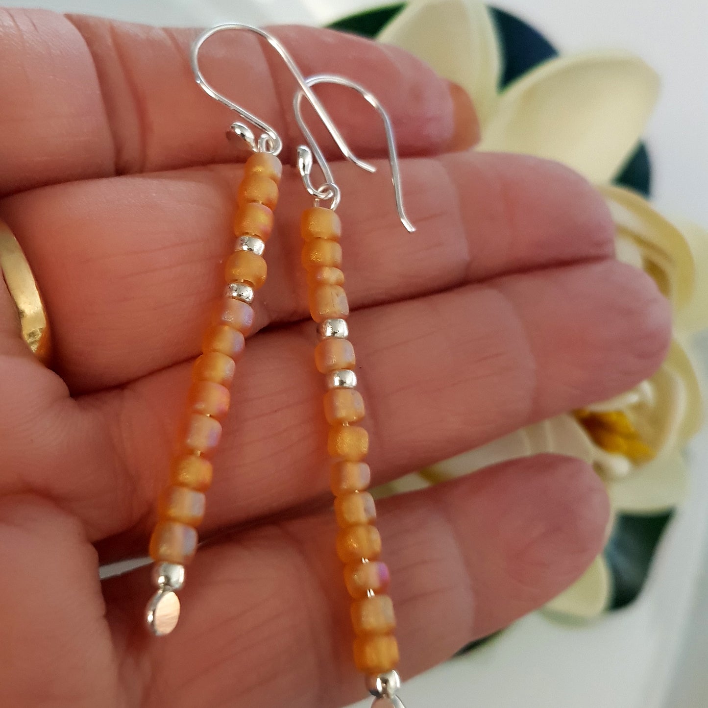 Handmade Yellow Long Beaded Earrings – Sterling Silver Argentium 940