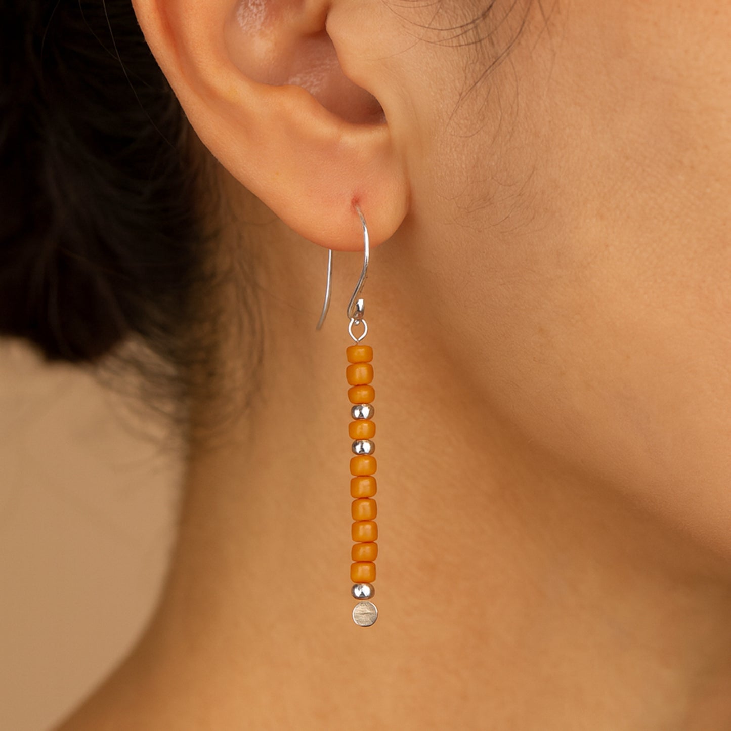 Handmade Yellow Long Beaded Earrings – Sterling Silver Argentium 940