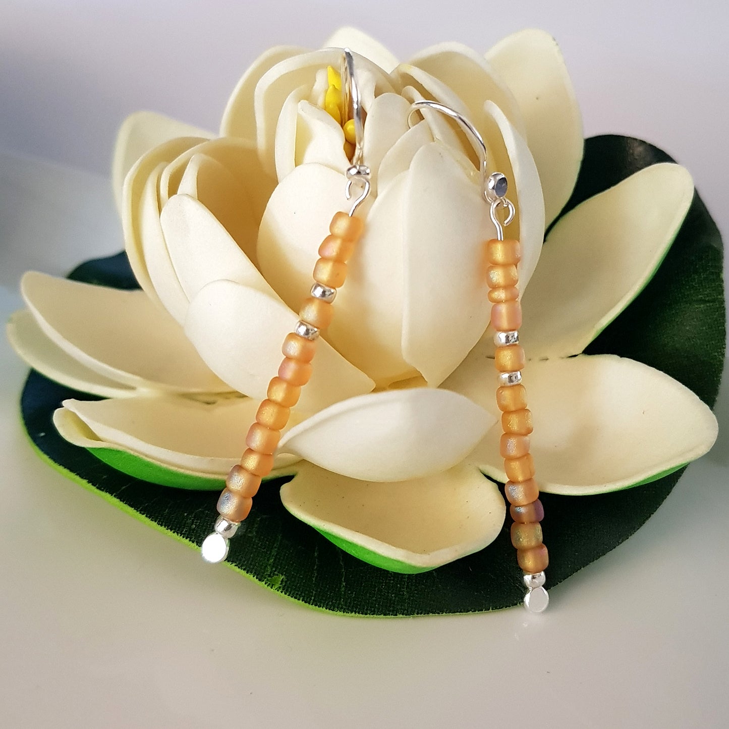 Handmade Yellow Long Beaded Earrings – Sterling Silver Argentium 940