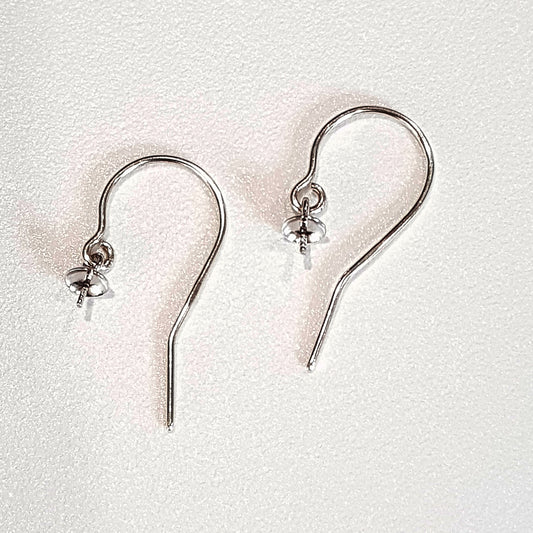 Sterling Silver Handmade Earring Hooks with Hanging 3mm Pearl Cup | SS-PC3-023 | Kalitheo Findings