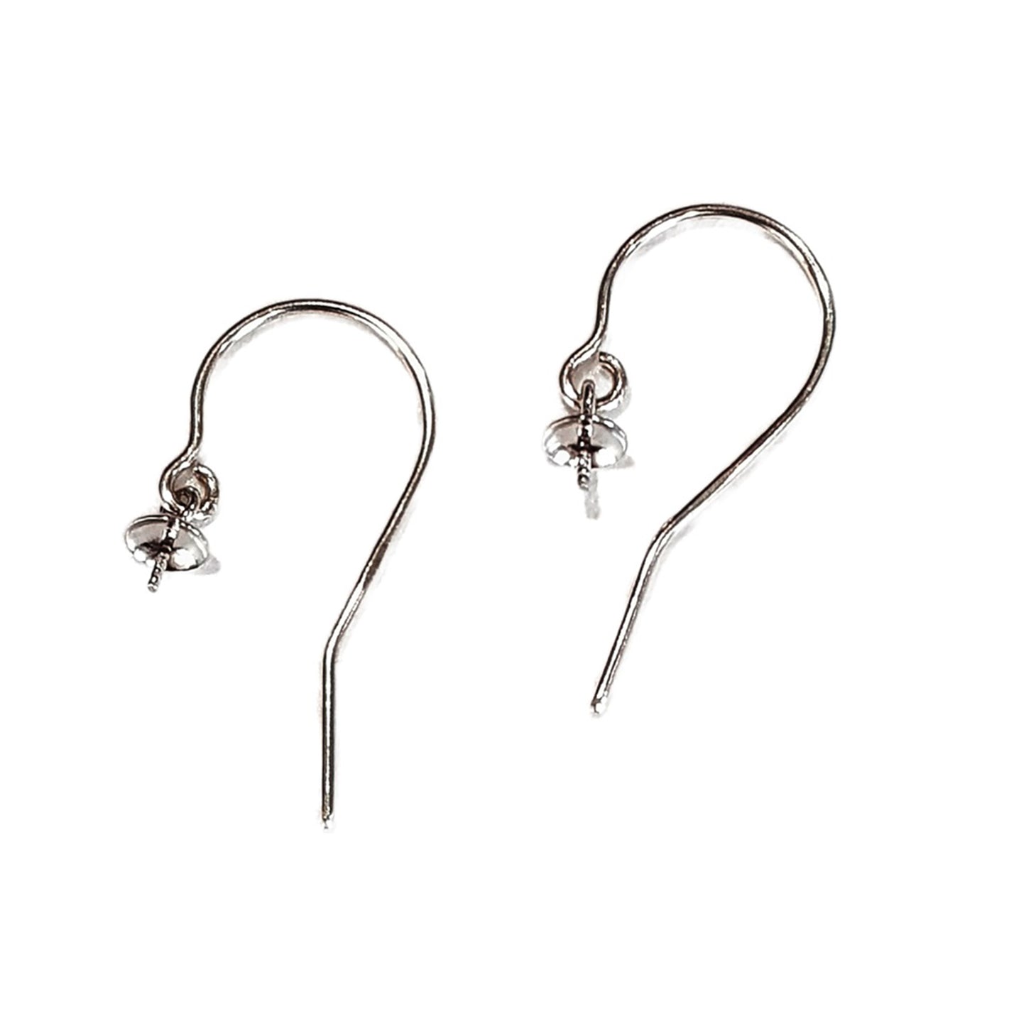 Sterling Silver Handmade Earring Hooks with Hanging 3mm Pearl Cup | SS-PC3-023 | Kalitheo Findings