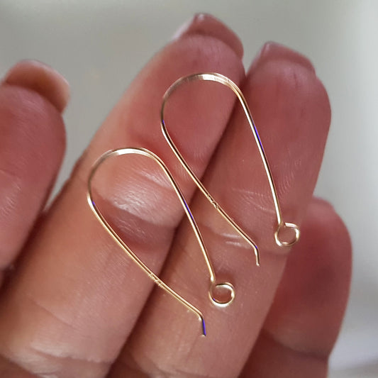 9ct Yellow Gold Long Earring Hooks – Handmade Modern Drop Ear Wires (1 Pair)  | YG9-123EH-1 | Earring Findings