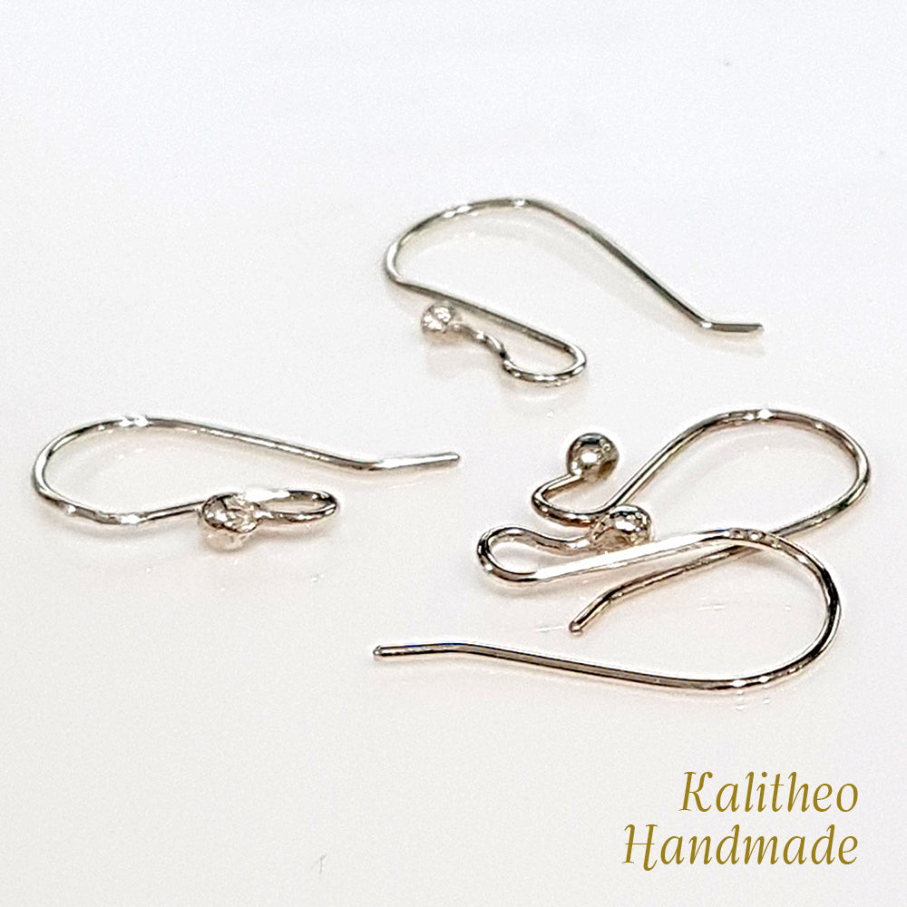 Silver earring hooks on a white background with 'Kalitheo Handmade' branding.