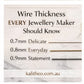 Chart showing wire thickness for jewelry making with text and measurements.