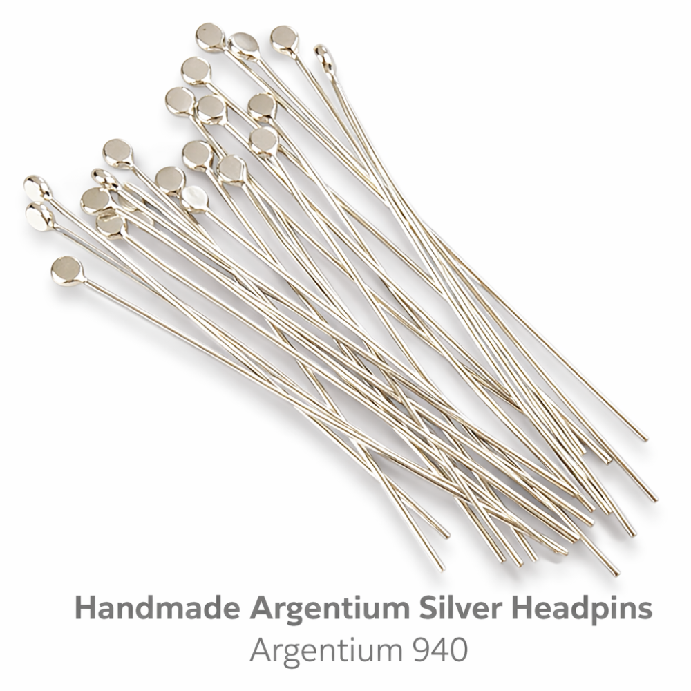 Handmade Argentium Silver Headpins on a white background